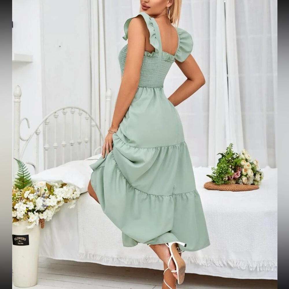 Smocked Shirred Ruffle Sleeve Dress - Picture 7 of 12
